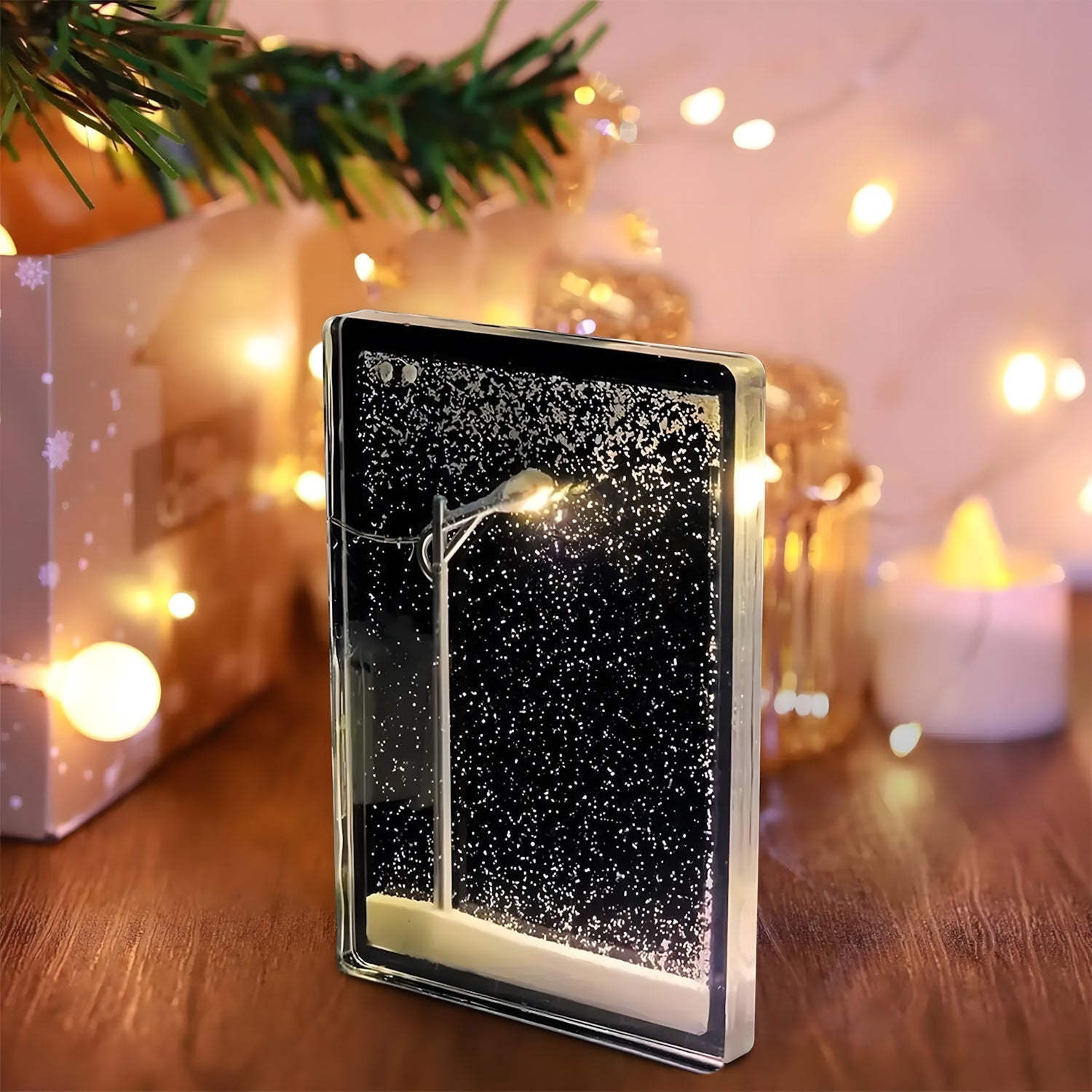 GLOWEEVEE Snow Scenery Street Lamp, DIY Street Light Snow Globe, Snowy Lamp Snowy Lamp DIY Material Pack, Street Flowing Lamp Snow Flowing Night Light, Christmas Snowy Streetlamp Light