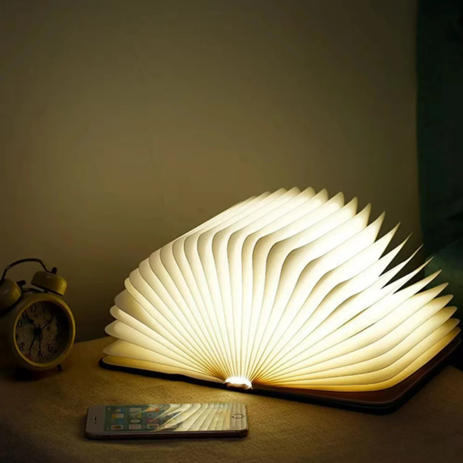 GLOWEEVEE Portable 3D Book Night Light – Foldable Wooden Lamp with 3-Color Modes & USB Rechargeable Design