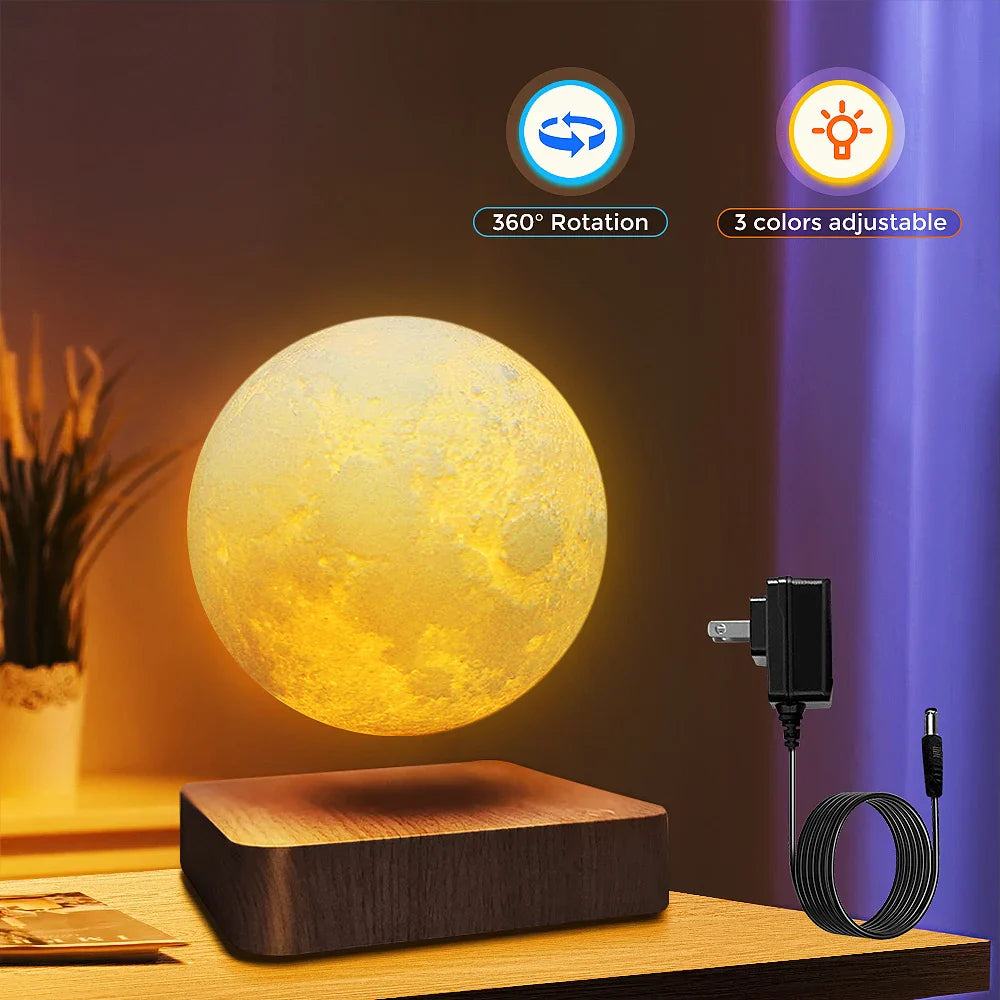 GLOWEEVEE Levitating Moon Table Lamp, Magnetic Floating Night Light