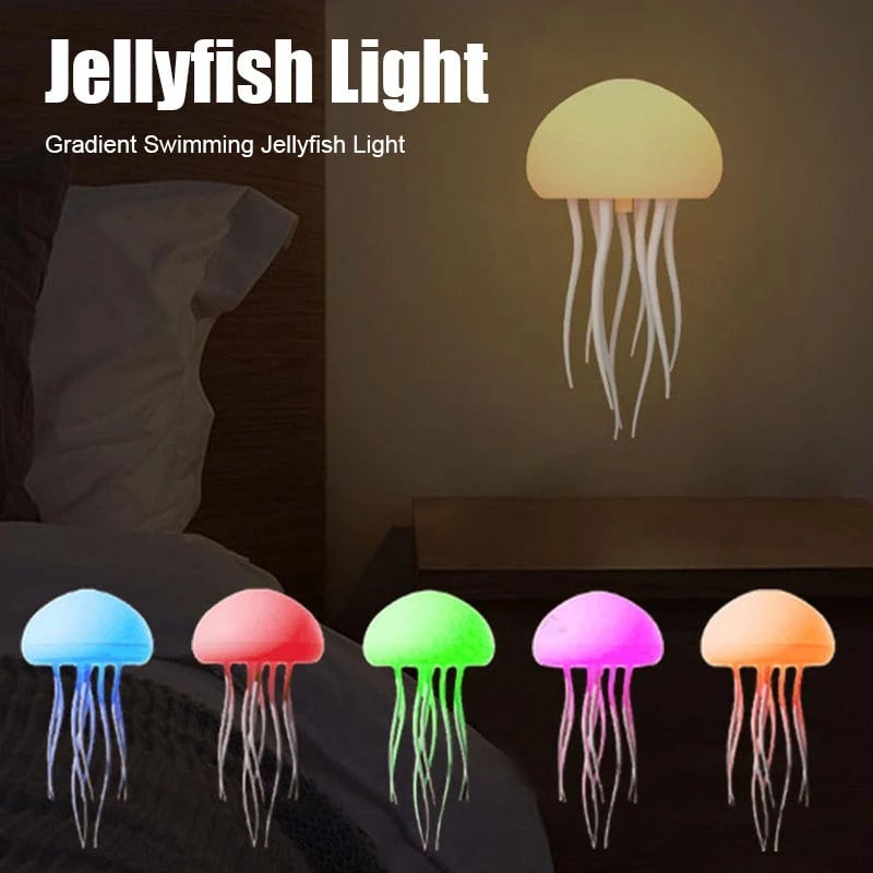 GLOWEEVEE RGB Gradient Jellyfish Bedside Lamp Rechargeable Desk Lamp with Dancing Legs and Touch Sensor Voice Control